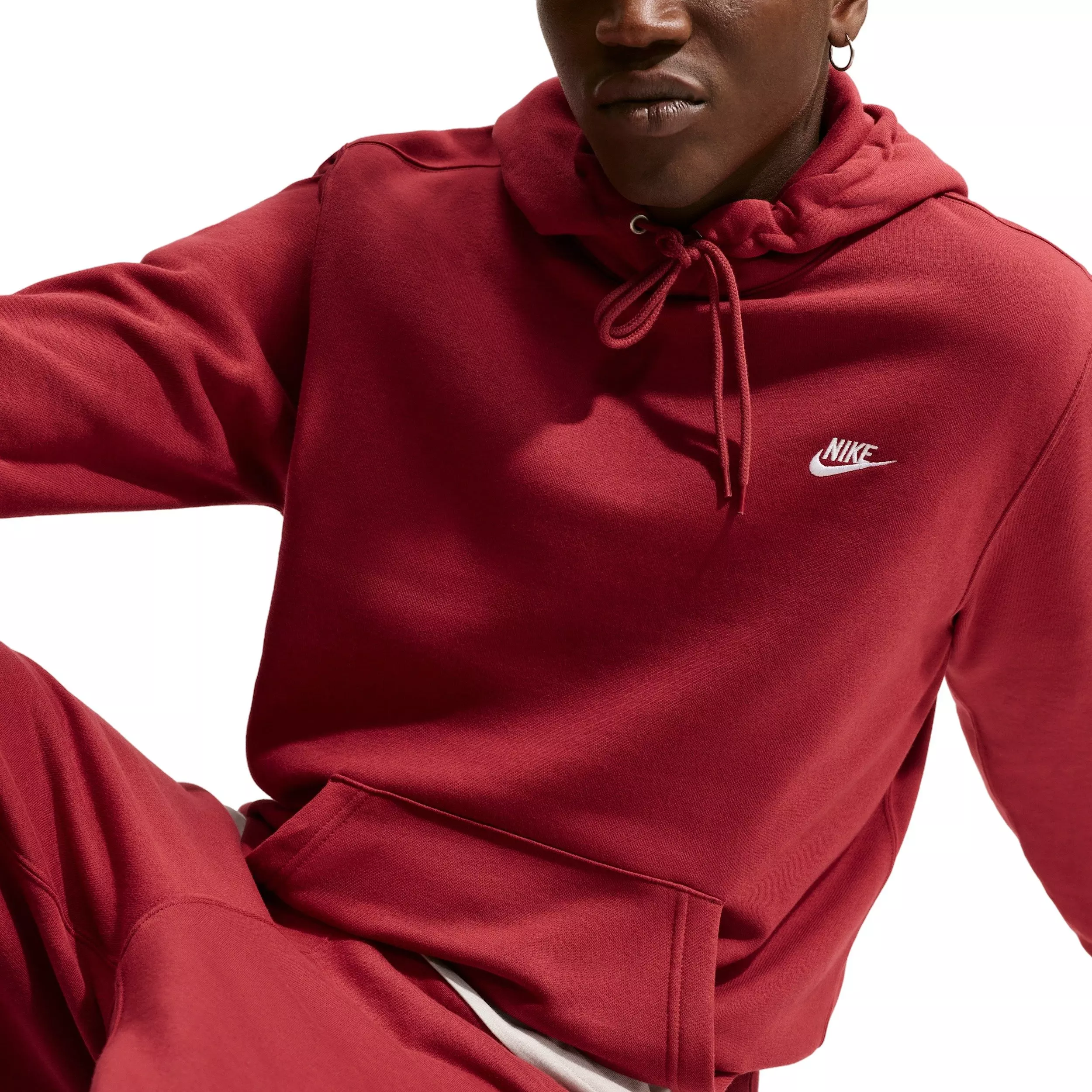 Nike Men's Club BB Pullover Fleece Hoodie - CRIMSON