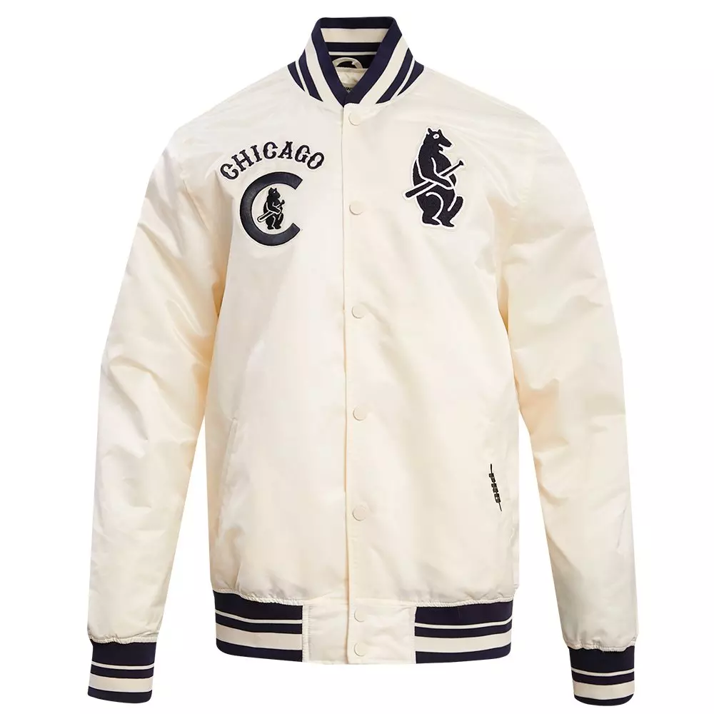 Pro Standard Men's MLB Chicago Cubs Retro Classic Rib Satin Jacket - Eggshell/Navy - EGGSHELL/NAVY