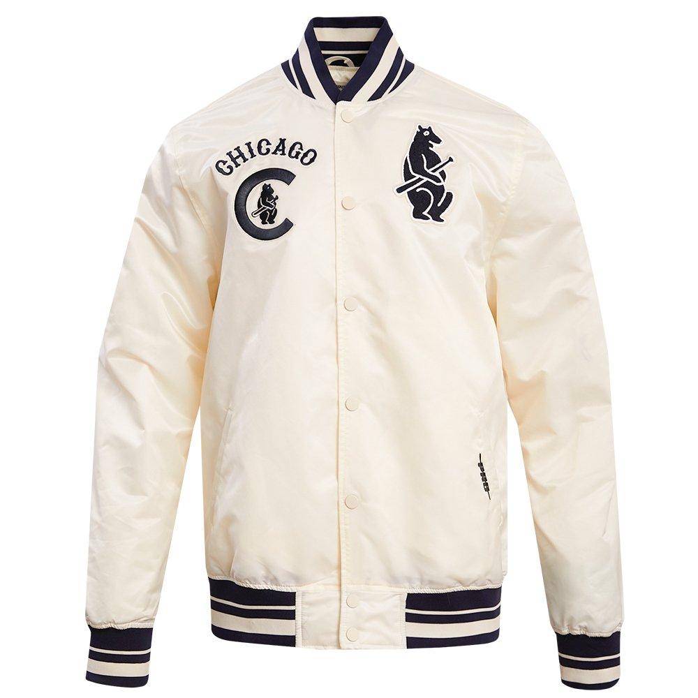 Pro Standard Men's MLB Chicago Cubs Retro Classic Rib Satin Jacket -Eggshell/Navy - EGGSHELL/NAVY Thumbnail View 1