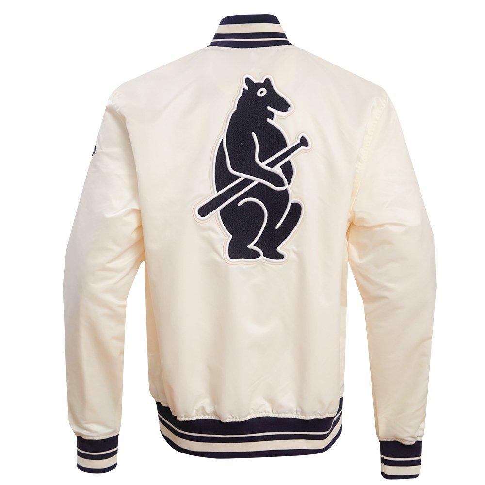 Pro Standard Men's MLB Chicago Cubs Retro Classic Rib Satin Jacket - Eggshell/Navy - EGGSHELL/NAVY Thumbnail View 2