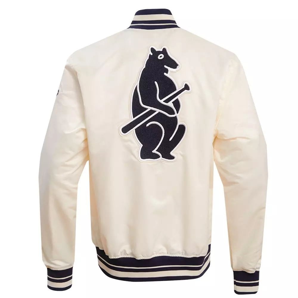Pro Standard Men's MLB Chicago Cubs Retro Classic Rib Satin Jacket -Eggshell/Navy - EGGSHELL/NAVY