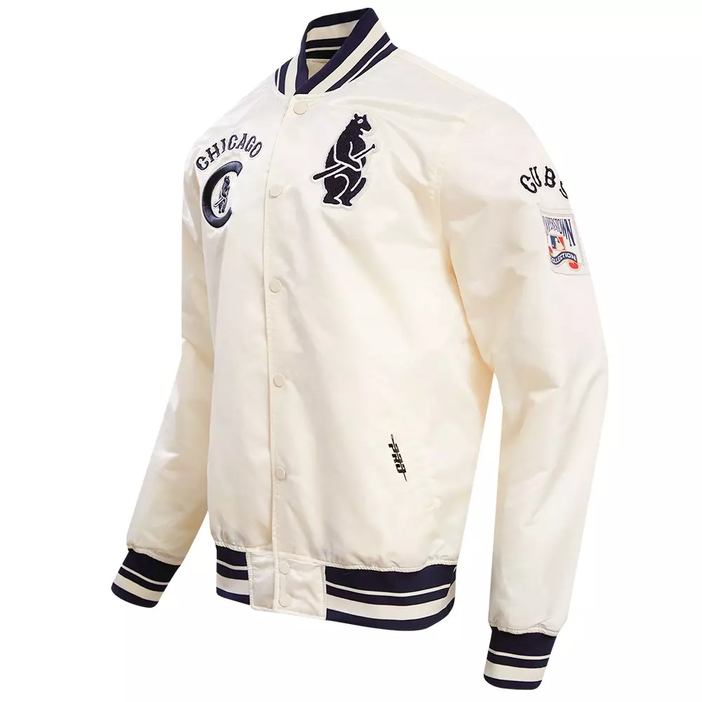 Pro Standard Men's MLB Chicago Cubs Retro Classic Rib Satin Jacket - Eggshell/Navy - EGGSHELL/NAVY