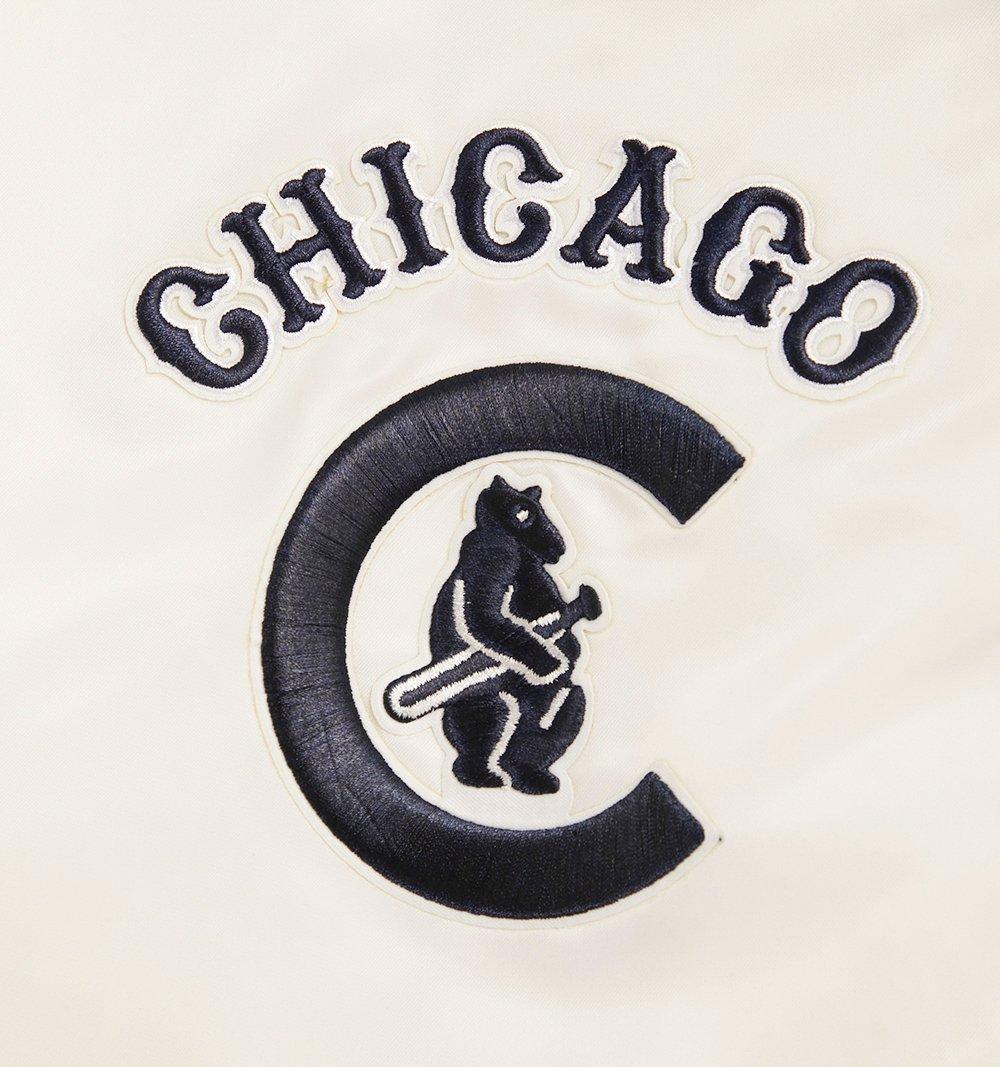 Pro Standard Men's MLB Chicago Cubs Retro Classic Rib Satin Jacket - Eggshell/Navy - EGGSHELL/NAVY Thumbnail View 5