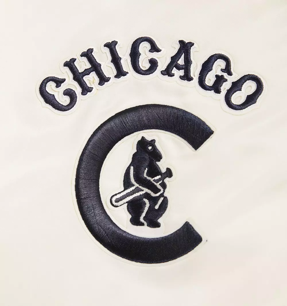 Pro Standard Men's MLB Chicago Cubs Retro Classic Rib Satin Jacket - Eggshell/Navy - EGGSHELL/NAVY