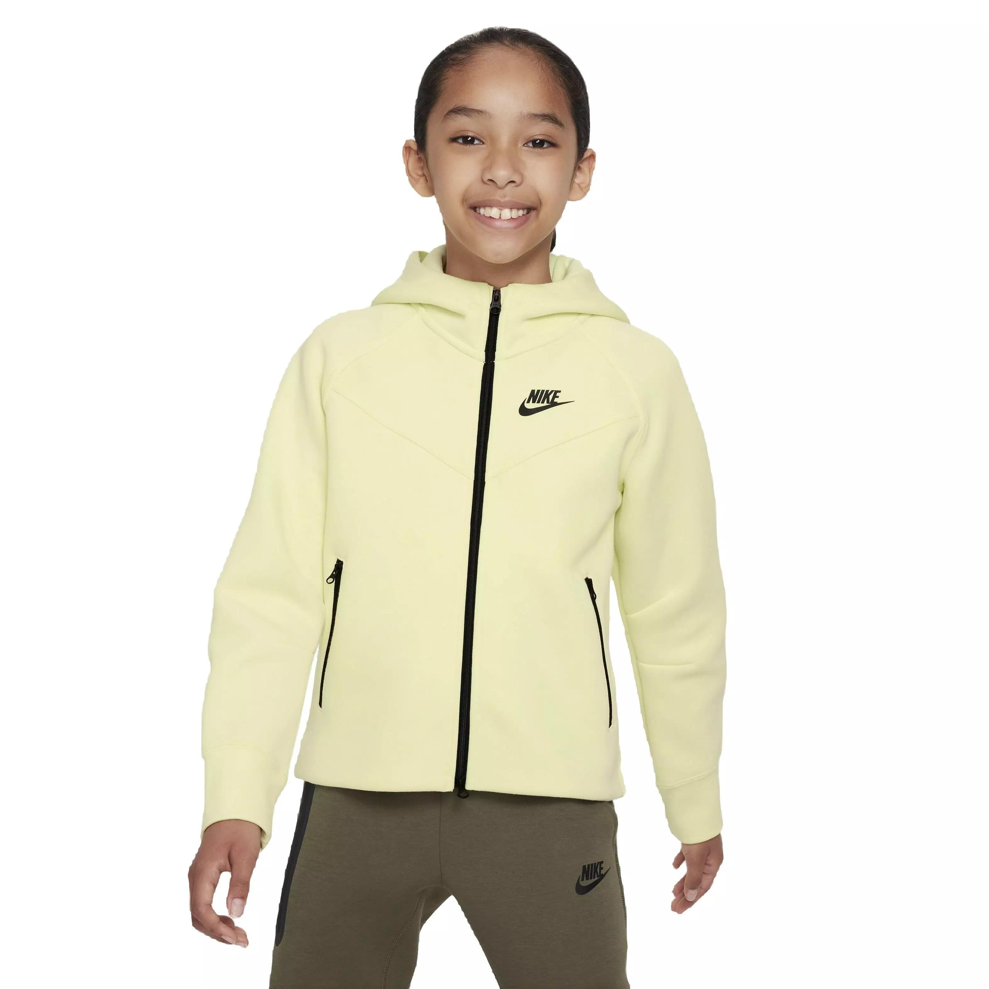 Nike Big Girls' Sportswear Tech Fleece FZ Long-Sleeve Jacket -Neon Green - NEON GREEN