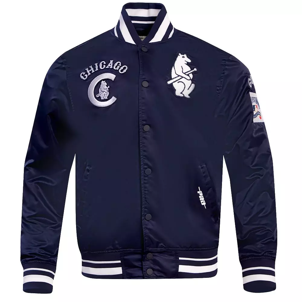 Pro Standard Men's MLB Chicago Cubs Retro Classic Rib Satin Jacket -Navy - NAVY