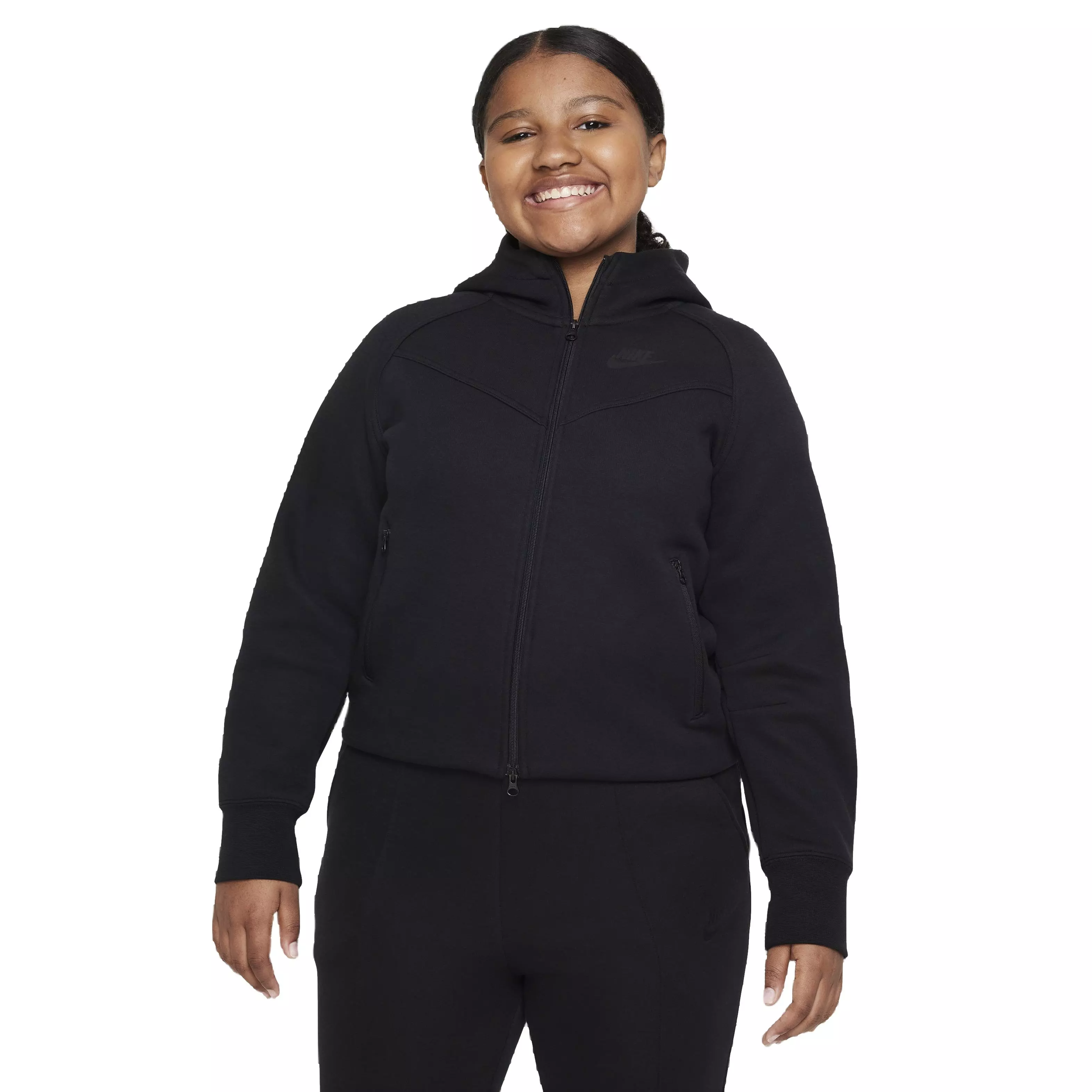 Nike Big Girls' Sportswear Tech Fleece FZ Long-Sleeve Jacket -Black - BLACK