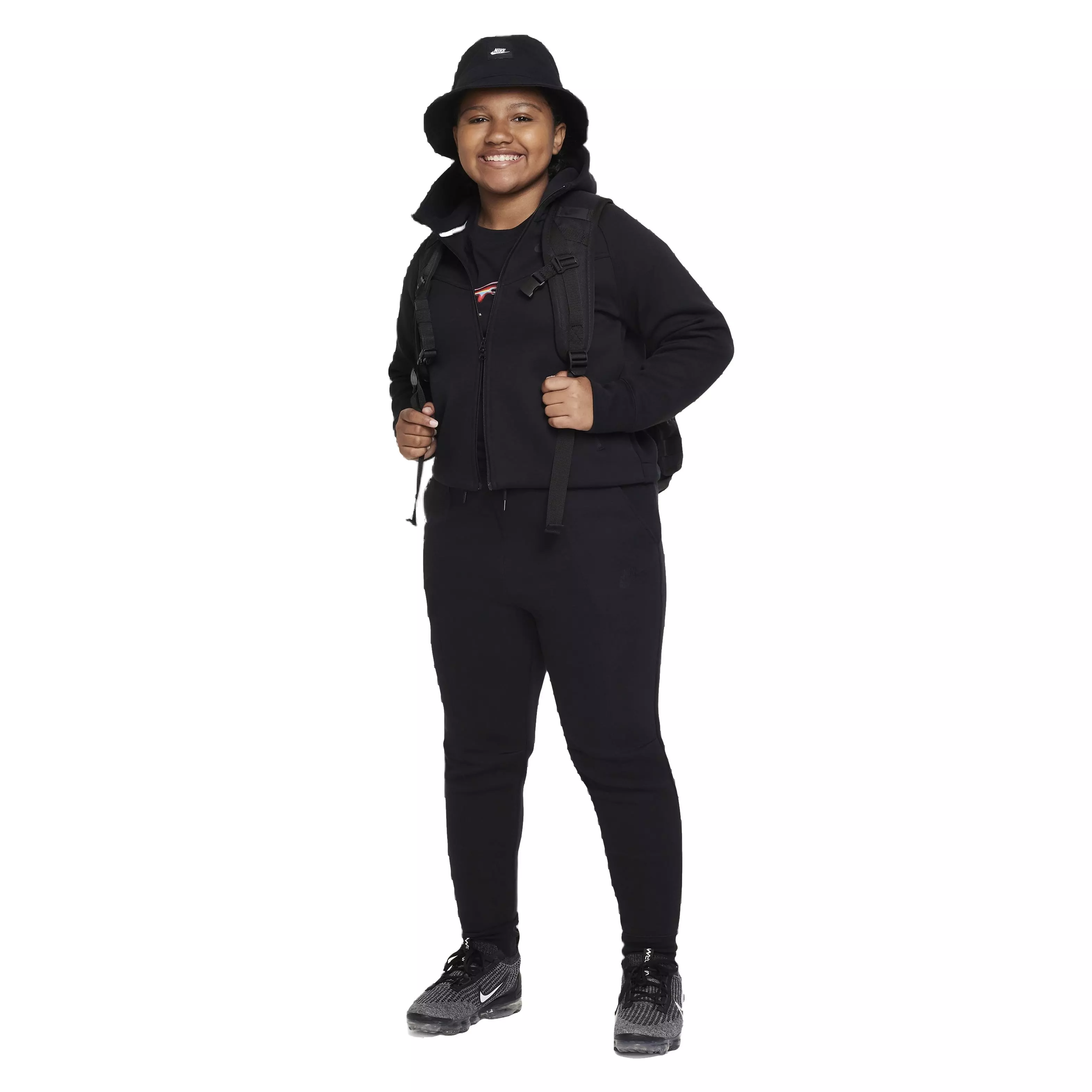 Nike Big Girls' Sportswear Tech Fleece FZ Long-Sleeve Jacket -Black - BLACK