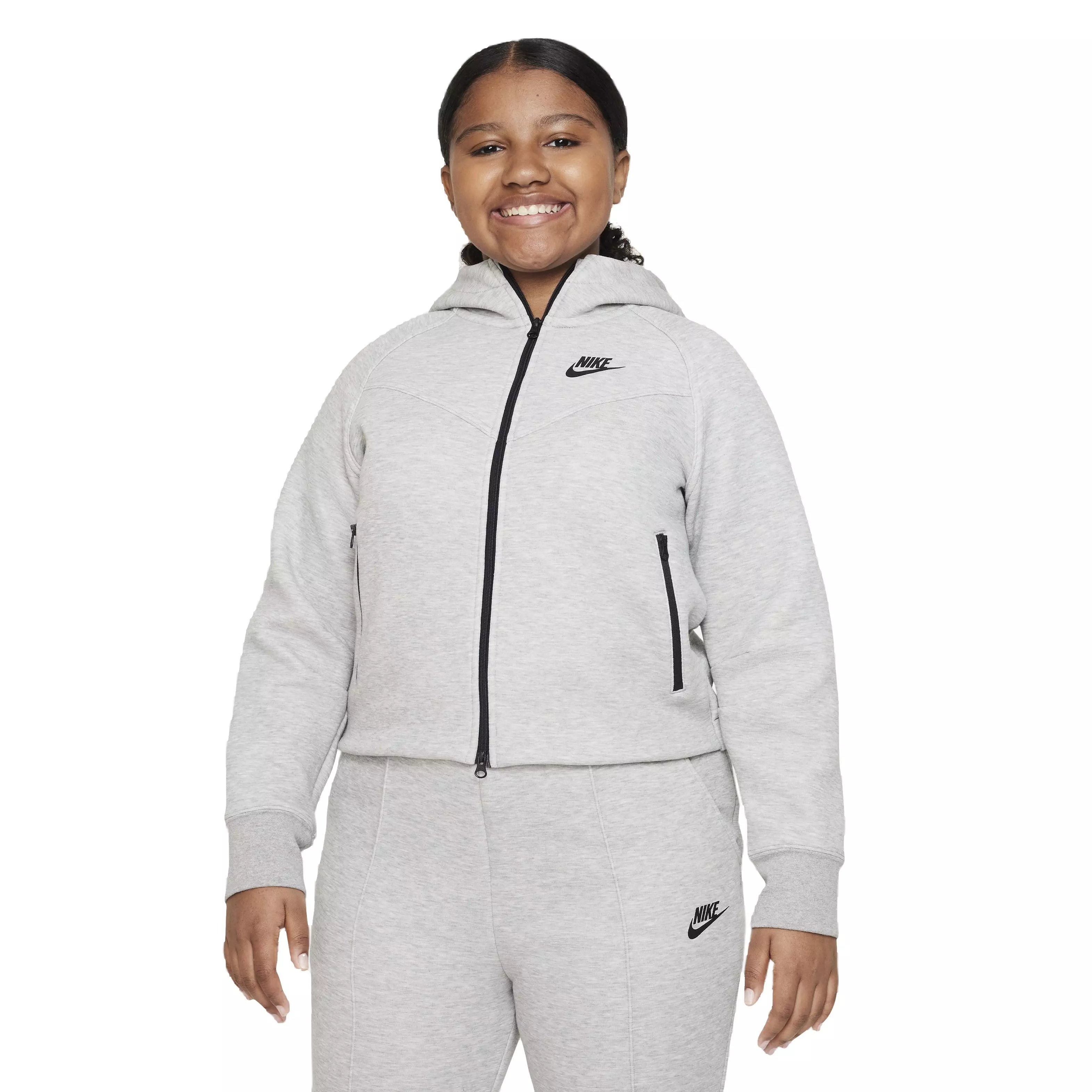 Nike Big Girls' Sportswear Tech Fleece FZ Long-Sleeve Jacket -Grey - GREY