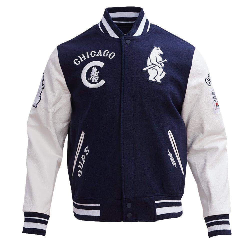 Pro Standard Men's MLB Chicago Cubs Retro Classic Rib Wool Varsity Jacket -Navy/White - NAVY/WHITE Thumbnail View 1