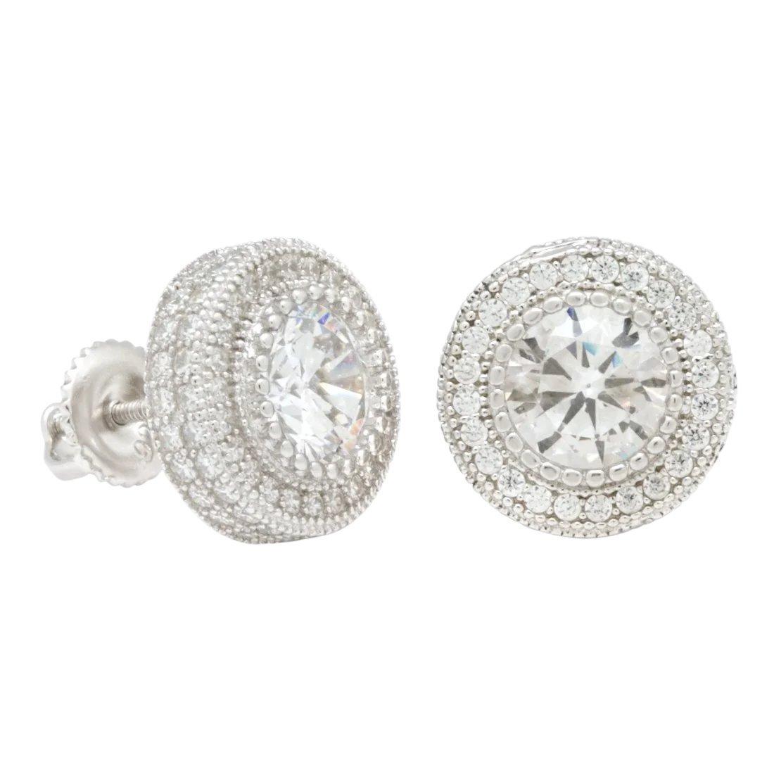 King Ice Iced Button Stud Earrings - WHITE GOLD