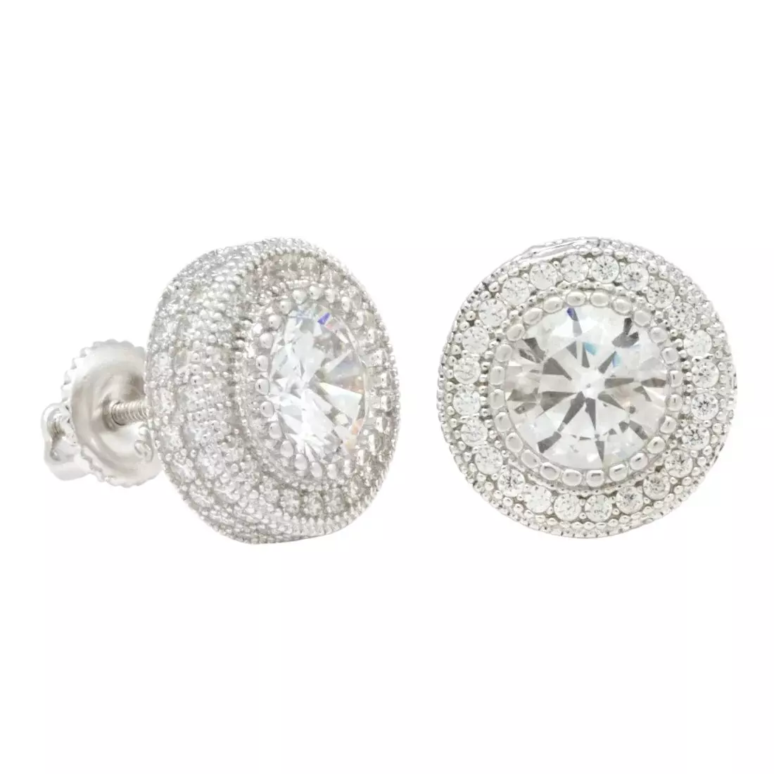 King Ice Iced Button Stud Earrings - WHITE GOLD