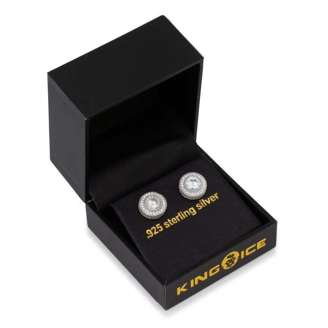 King Ice Iced Button Stud Earrings - WHITE GOLD