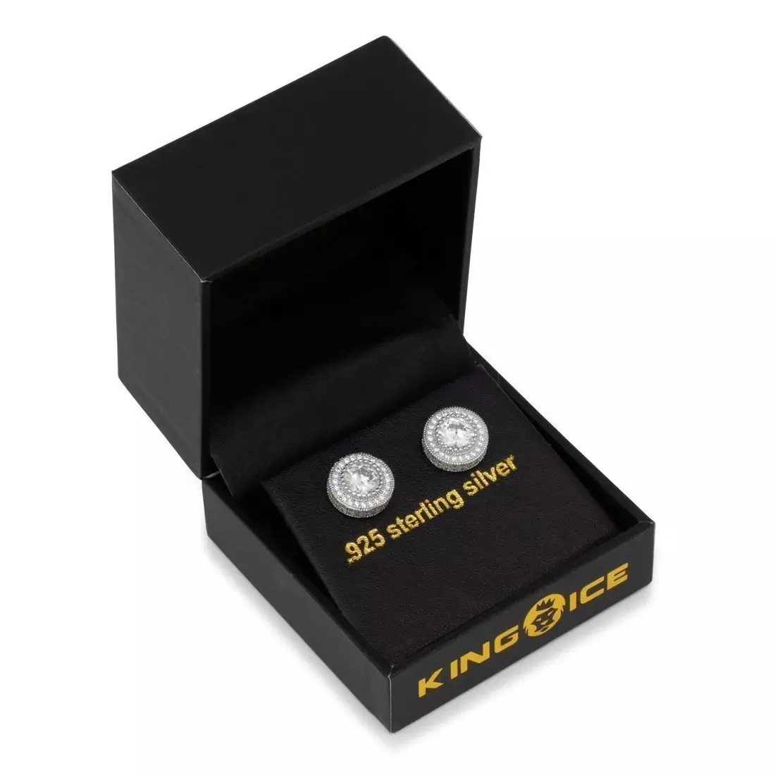 King Ice Iced Button Stud Earrings - WHITE GOLD