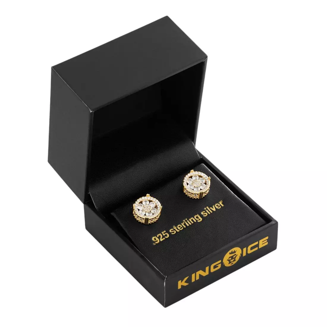 King Ice Round Cluster Stud Earrings - GOLD