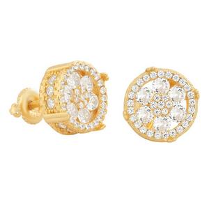 King Ice Round Cluster Stud Earrings - GOLD