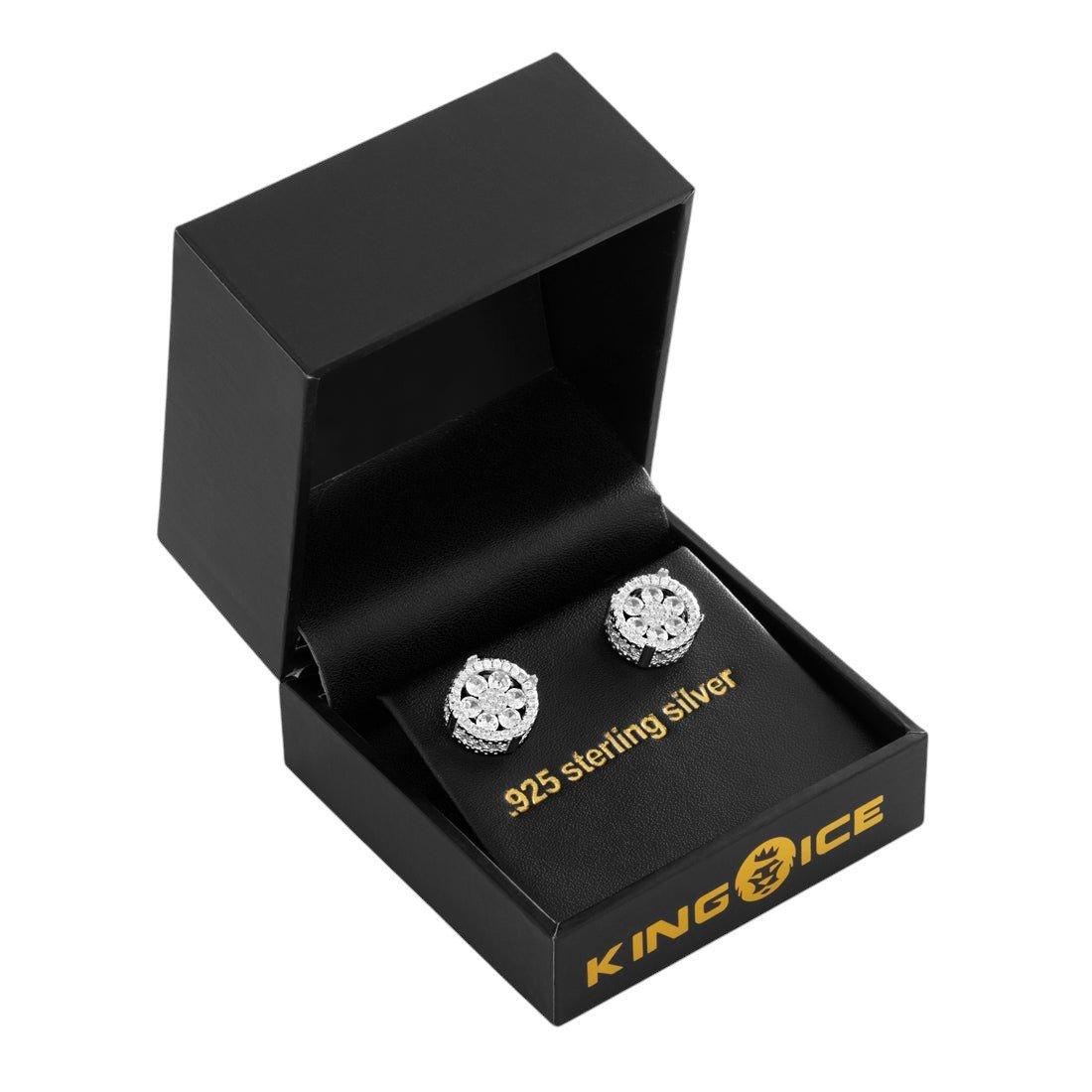 King Ice Round Cluster Stud Earrings - WHITE GOLD