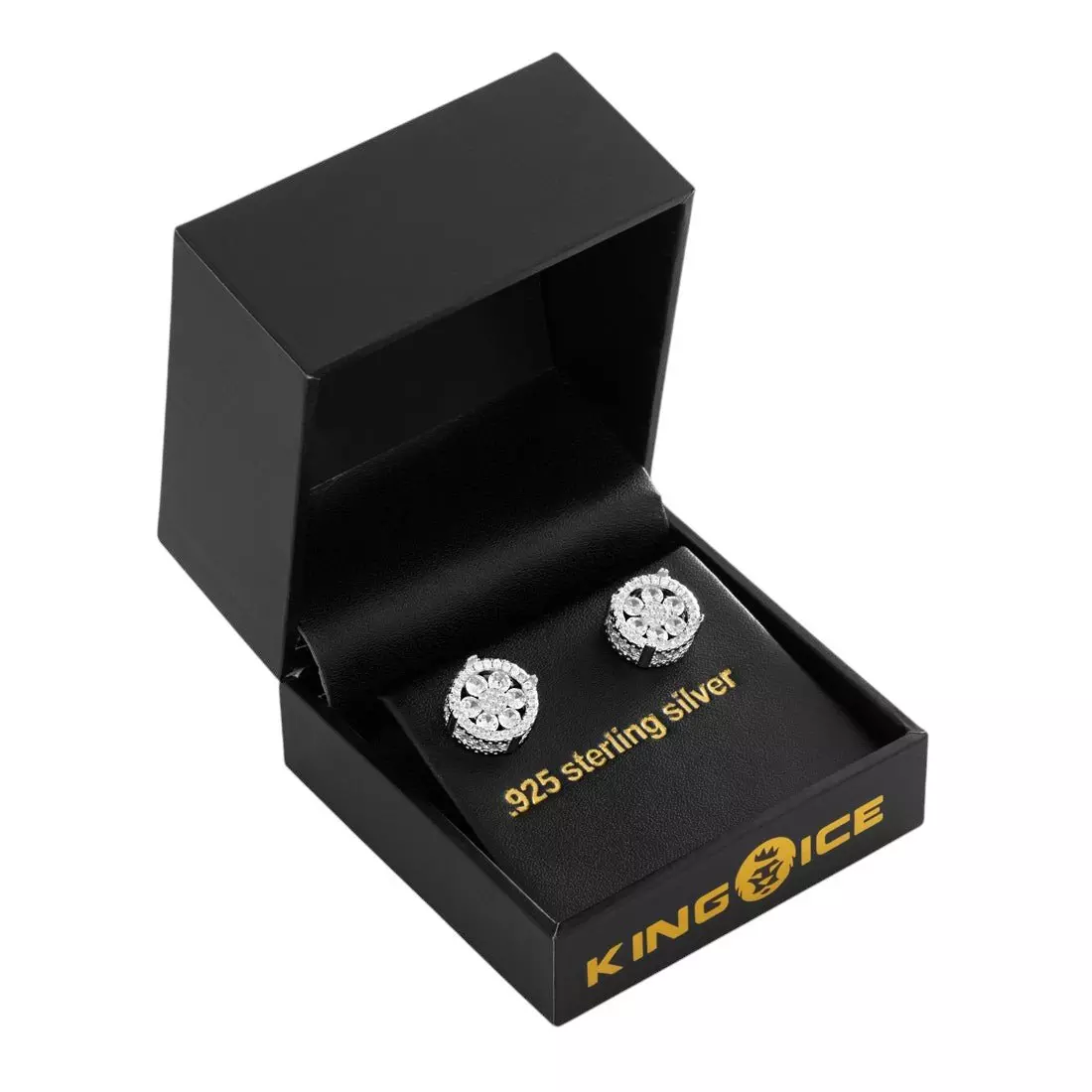 King Ice Round Cluster Stud Earrings - WHITE GOLD