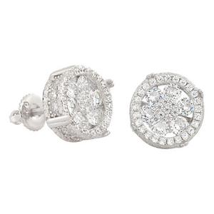 King Ice Round Cluster Stud Earrings - WHITE GOLD
