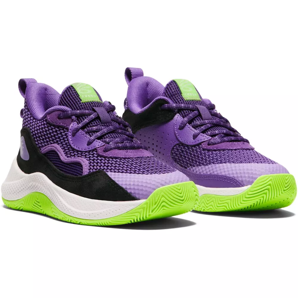 Under Armour Curry 3Z 24 Suede "Lavish/Purple/Hyper Green" Preschool Boys' Basketball Shoe - LAVISH/PURPLE/GREEN