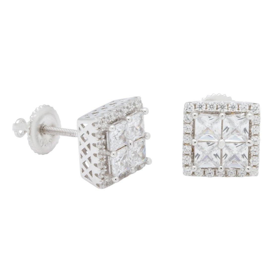 King Ice Layered Stud Earrings - White Gold - WHITE GOLD
