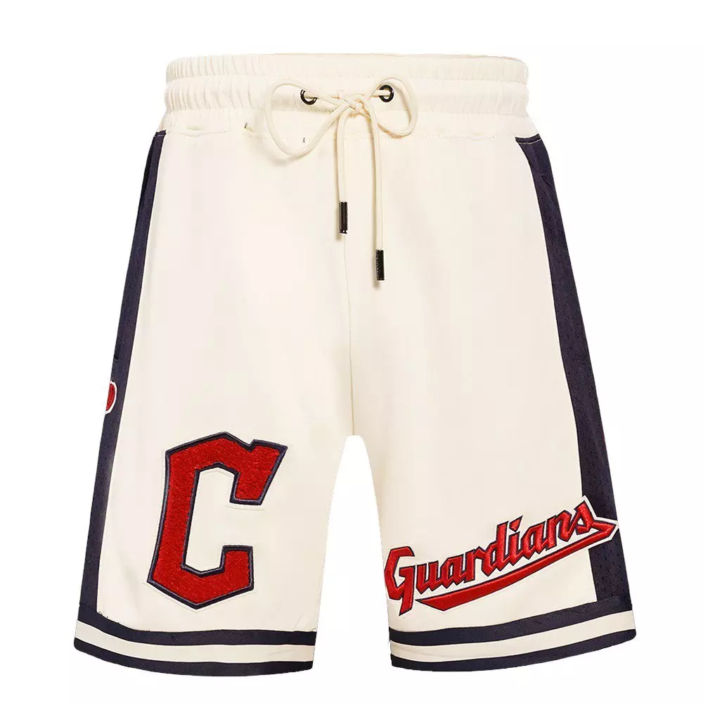 Pro Standard Men's MLB Cleveland Guardians Retro Classic Double-Knit 2.0 Shorts -Eggshell/Navy - EGGSHELL/NAVY