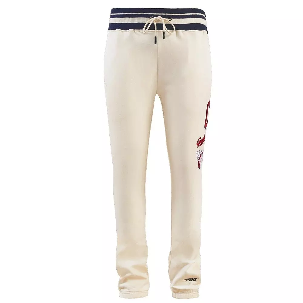 Pro Standard Men's MLB Cleveland Guardians Retro Classic Fleece Sweatpants -Eggshell/Navy - EGGSHELL/NAVY