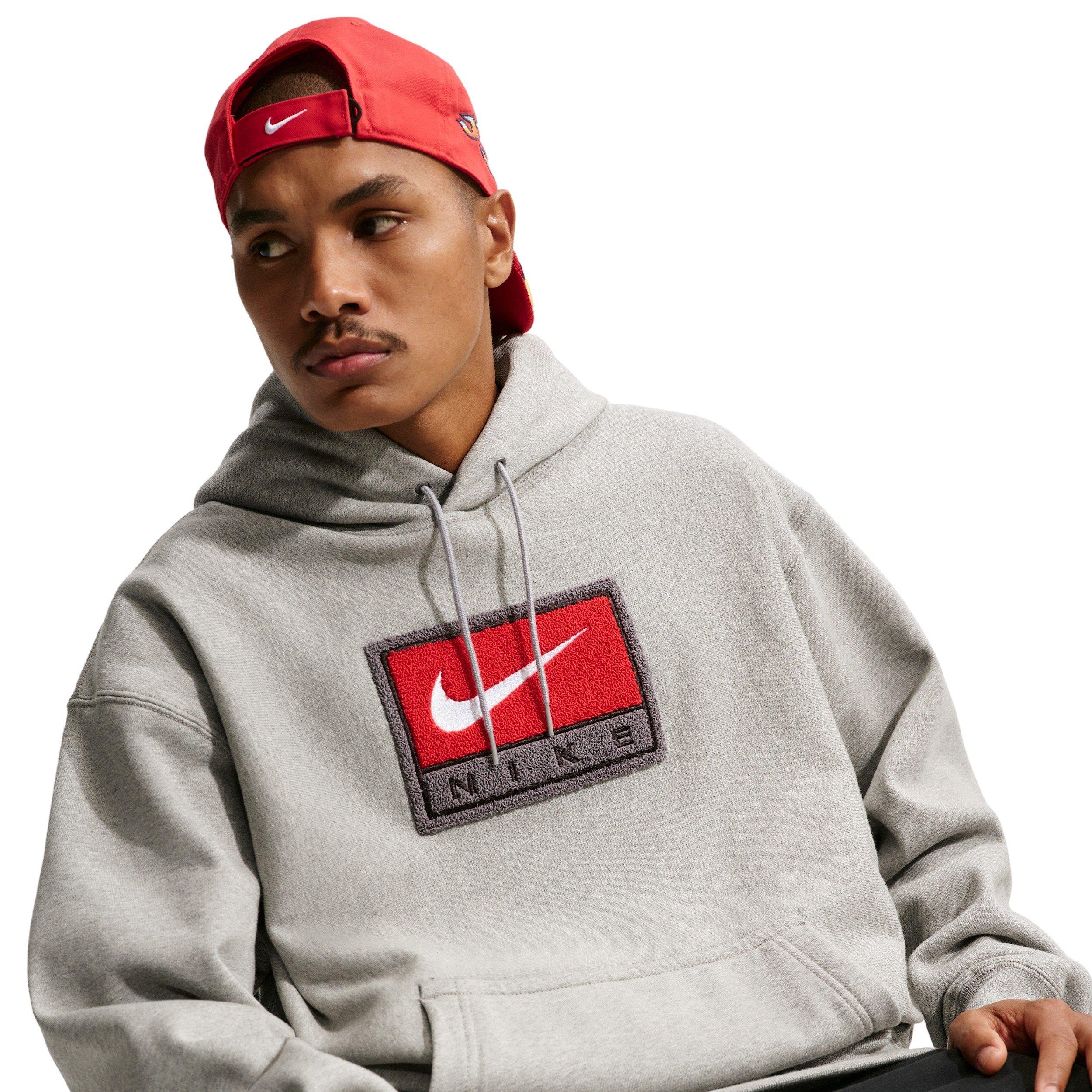 Nike Men's Solo Swoosh Fleece Pullover Hoodie - GREY Thumbnail View 3
