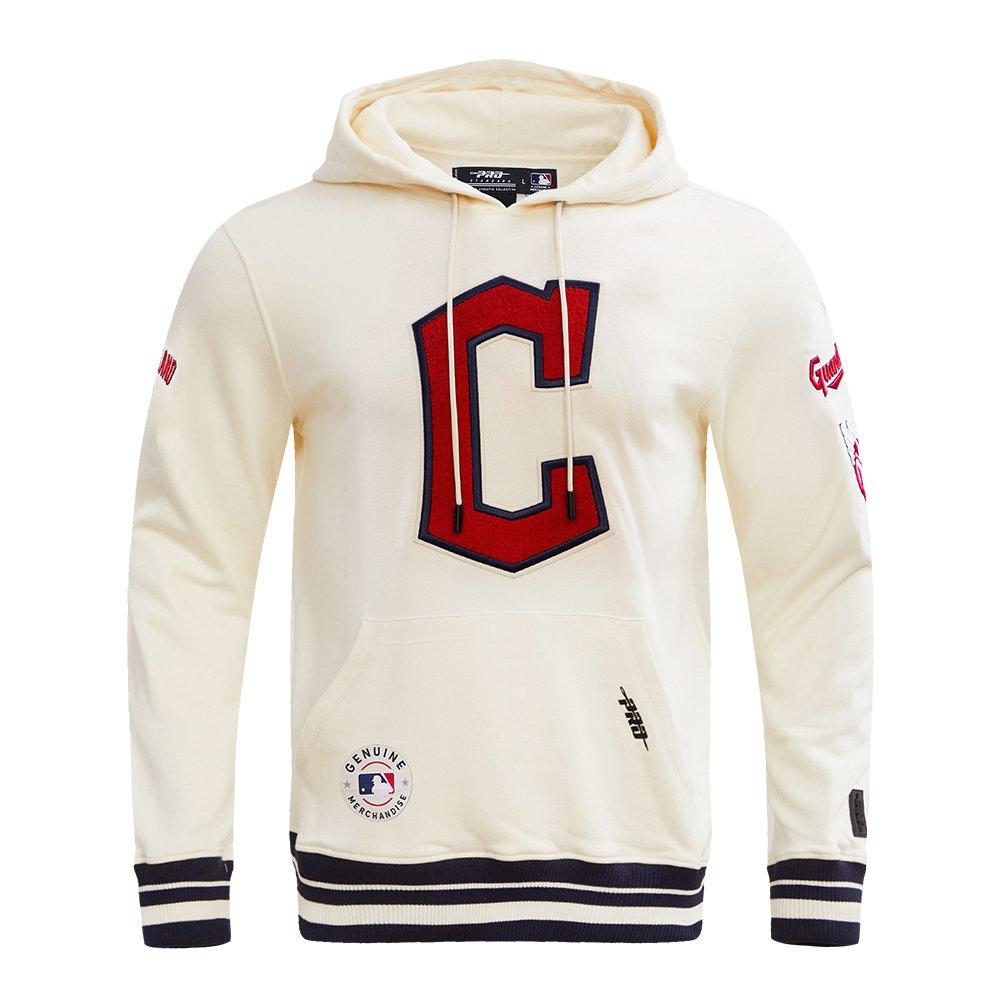 Pro Standard Men's MLB Cleveland Guardians Retro Classic Fleece Pullover Hoodie -Eggshell/Navy - EGGSHELL/NAVY Thumbnail View 1