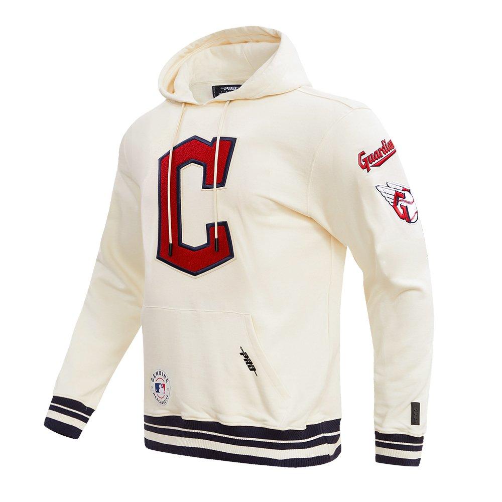 Pro Standard Men's MLB Cleveland Guardians Retro Classic Fleece Pullover Hoodie -Eggshell/Navy - EGGSHELL/NAVY Thumbnail View 3