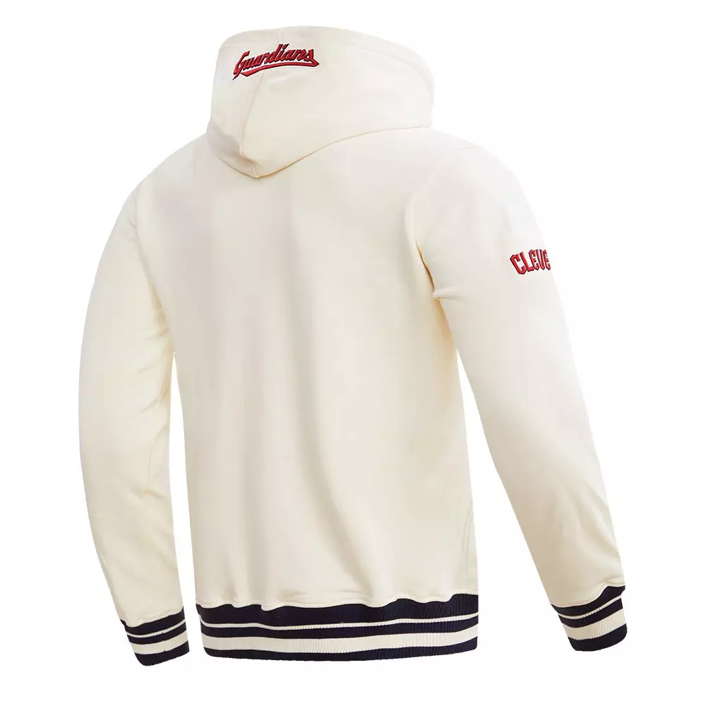 Pro Standard Men's MLB Cleveland Guardians Retro Classic Fleece Pullover Hoodie - Eggshell/Navy - EGGSHELL/NAVY