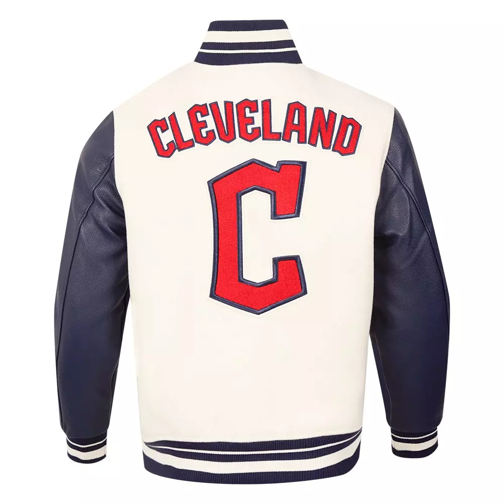 Pro Standard Men's MLB Cleveland Guardians Retro Classic Rib Wool Varsity Jacket - Eggshell/Navy - EGGSHELL/NAVY