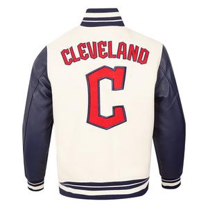 Pro Standard Men's MLB Cleveland Guardians Retro Classic Rib Wool Varsity Jacket -Eggshell/Navy
