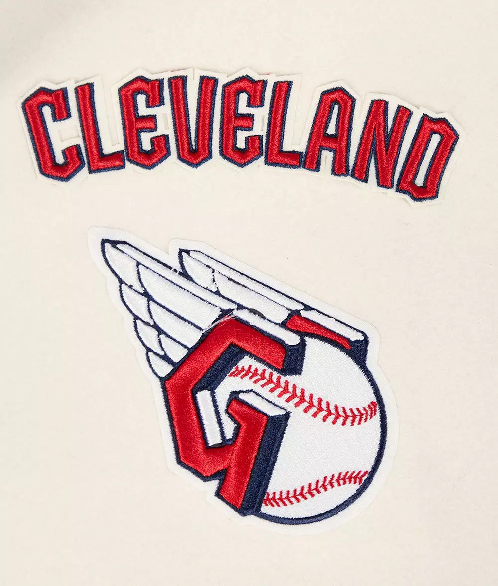 Pro Standard Men's MLB Cleveland Guardians Retro Classic Rib Wool Varsity Jacket - Eggshell/Navy - EGGSHELL/NAVY