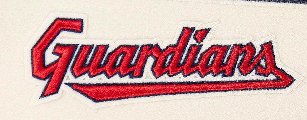Pro Standard Men's MLB Cleveland Guardians Retro Classic Rib Wool Varsity Jacket -Eggshell/Navy - EGGSHELL/NAVY Thumbnail View 7