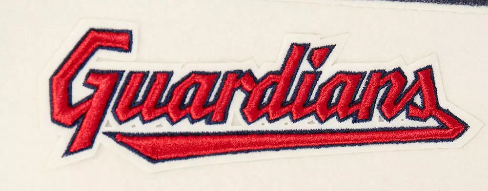 Pro Standard Men's MLB Cleveland Guardians Retro Classic Rib Wool Varsity Jacket -Eggshell/Navy - EGGSHELL/NAVY