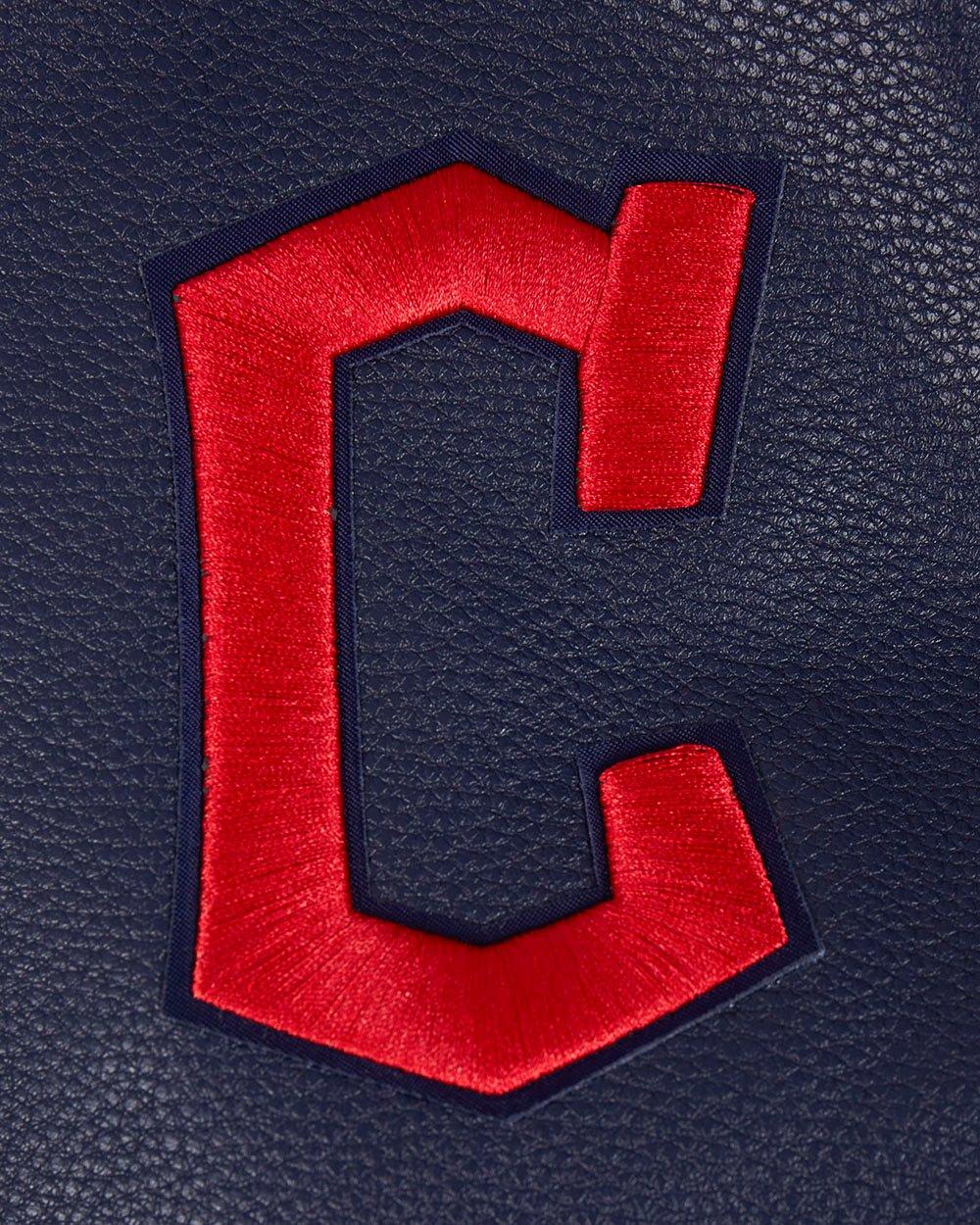 Pro Standard Men's MLB Cleveland Guardians Retro Classic Rib Wool Varsity Jacket -Eggshell/Navy - EGGSHELL/NAVY Thumbnail View 8