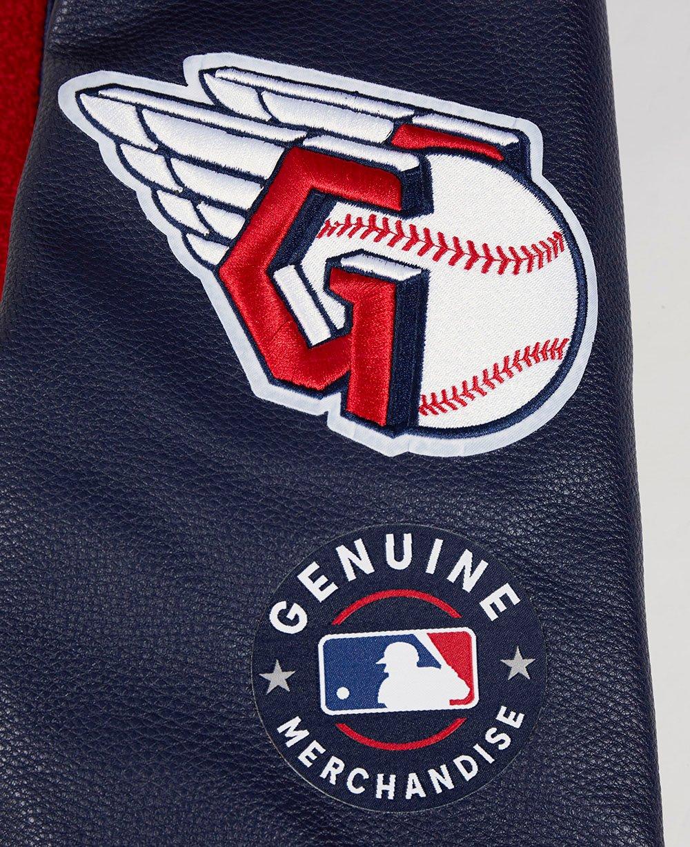 Pro Standard Men's MLB Cleveland Guardians Retro Classic Rib Wool Varsity Jacket - Eggshell/Navy - EGGSHELL/NAVY Thumbnail View 9