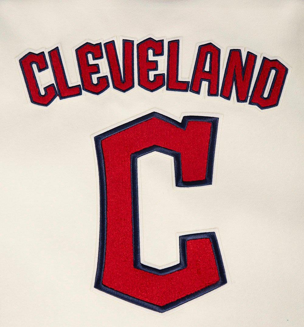 Pro Standard Men's MLB Cleveland Guardians Retro Classic Rib Wool Varsity Jacket - Eggshell/Navy - EGGSHELL/NAVY Thumbnail View 10