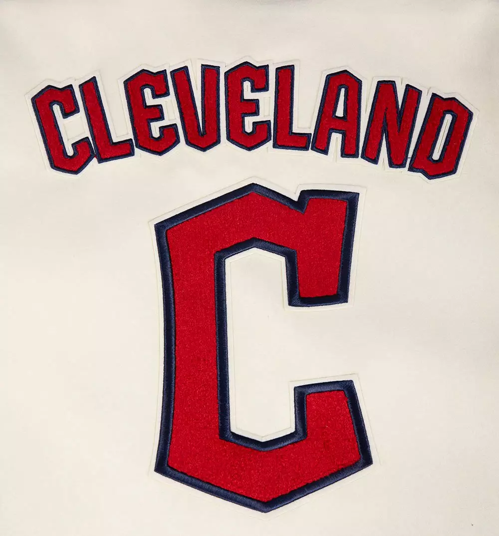Pro Standard Men's MLB Cleveland Guardians Retro Classic Rib Wool Varsity Jacket - Eggshell/Navy - EGGSHELL/NAVY