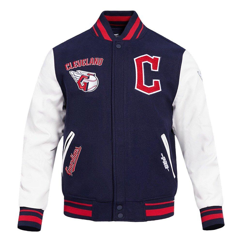 Pro Standard Men's MLB Cleveland Guardians Retro Classic Rib Wool Varsity Jacket -Navy/Red - NAVY/RED Thumbnail View 1