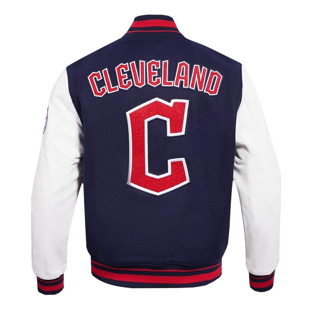 Pro Standard Men's MLB Cleveland Guardians Retro Classic Rib Wool Varsity Jacket - Navy/Red - NAVY/RED Thumbnail View 2