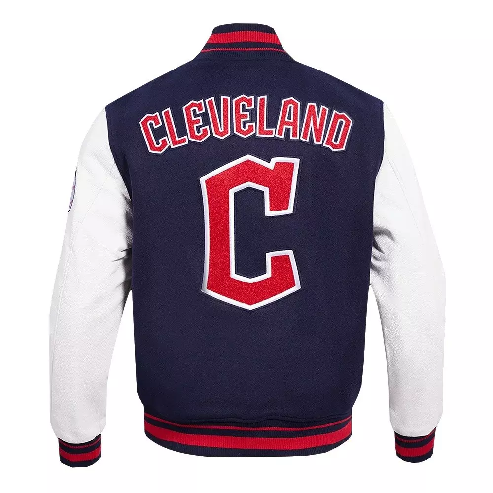 Pro Standard Men's MLB Cleveland Guardians Retro Classic Rib Wool Varsity Jacket -Navy/Red - NAVY/RED