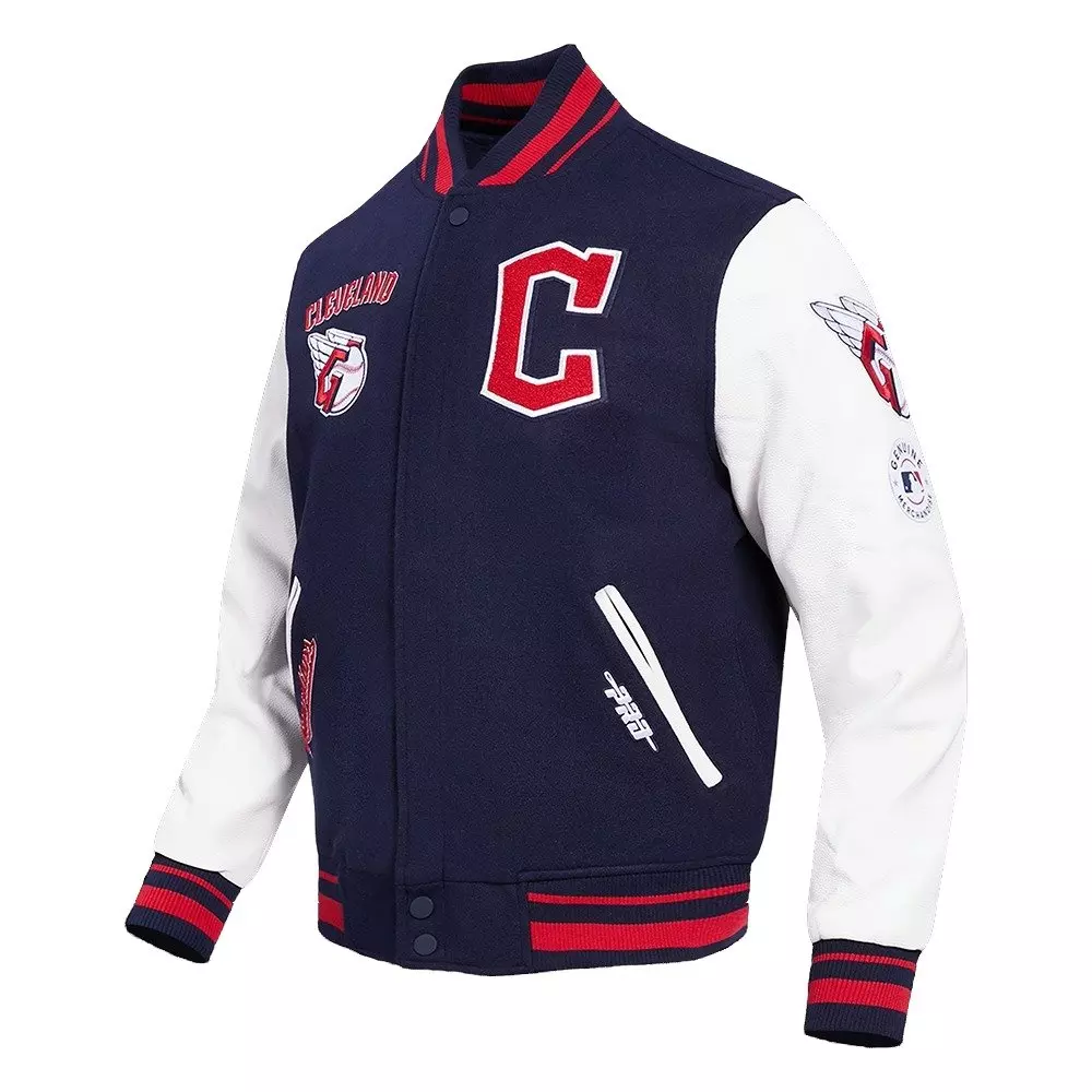 Pro Standard Men's MLB Cleveland Guardians Retro Classic Rib Wool Varsity Jacket - Navy/Red - NAVY/RED