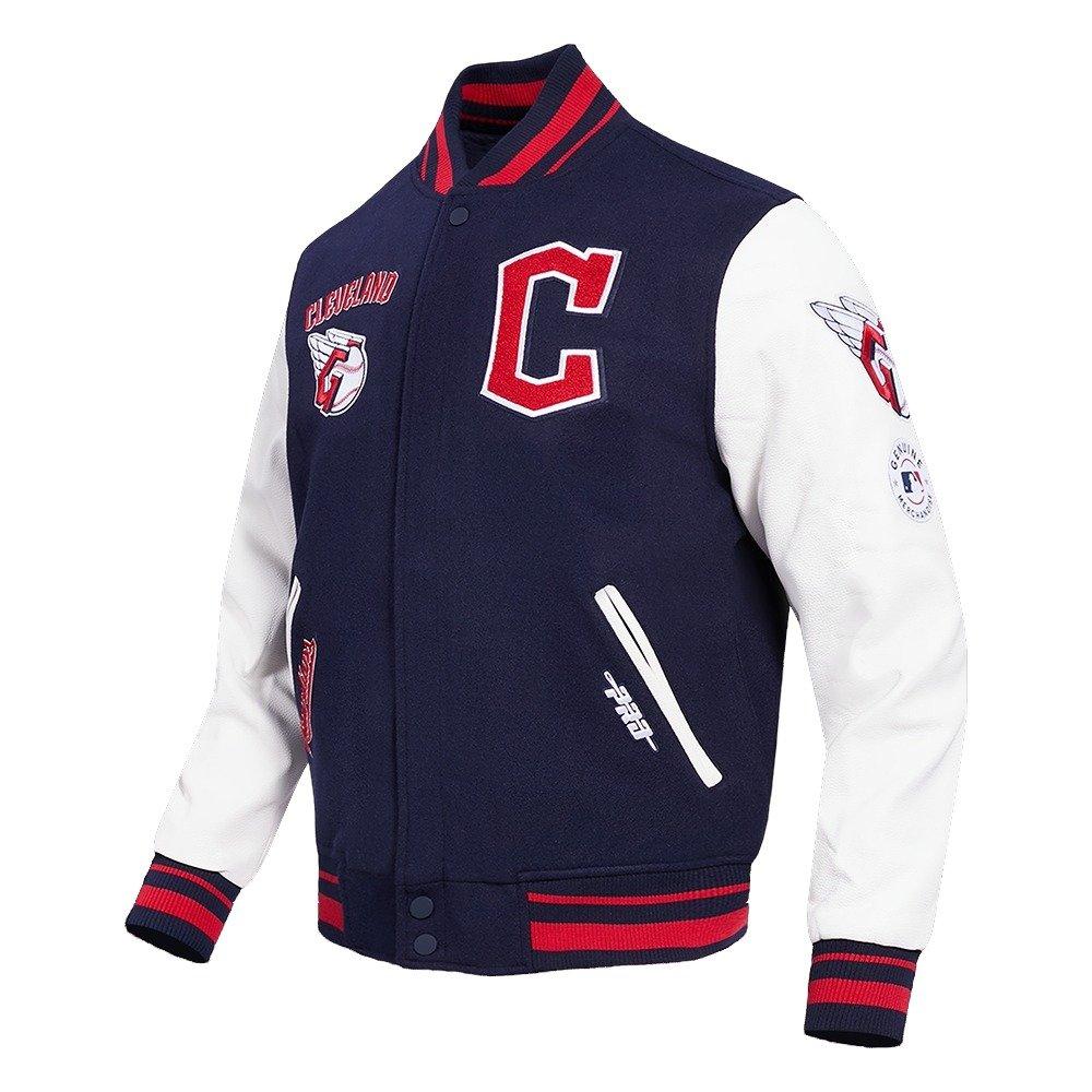 Pro Standard Men's MLB Cleveland Guardians Retro Classic Rib Wool Varsity Jacket -Navy/Red - NAVY/RED Thumbnail View 3