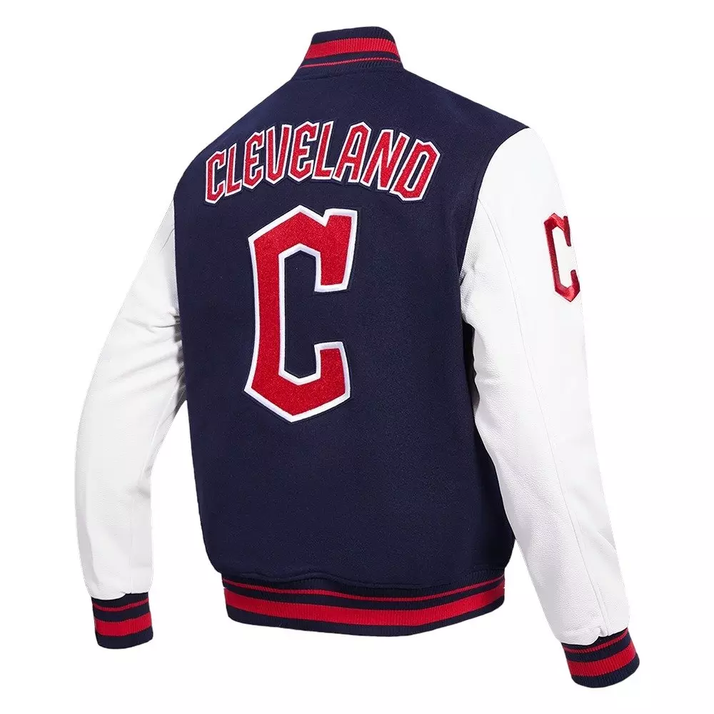 Pro Standard Men's MLB Cleveland Guardians Retro Classic Rib Wool Varsity Jacket - Navy/Red - NAVY/RED