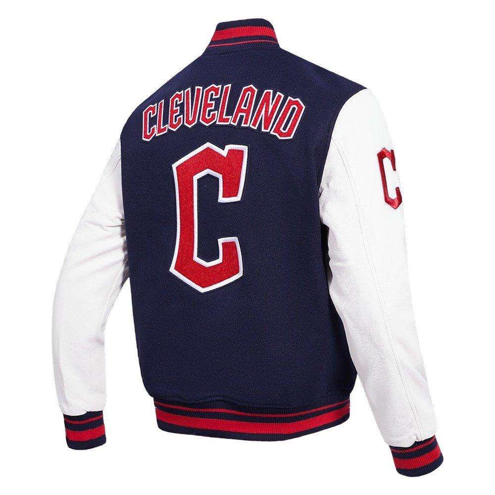 Pro Standard Men's MLB Cleveland Guardians Retro Classic Rib Wool Varsity Jacket -Navy/Red - NAVY/RED Thumbnail View 4