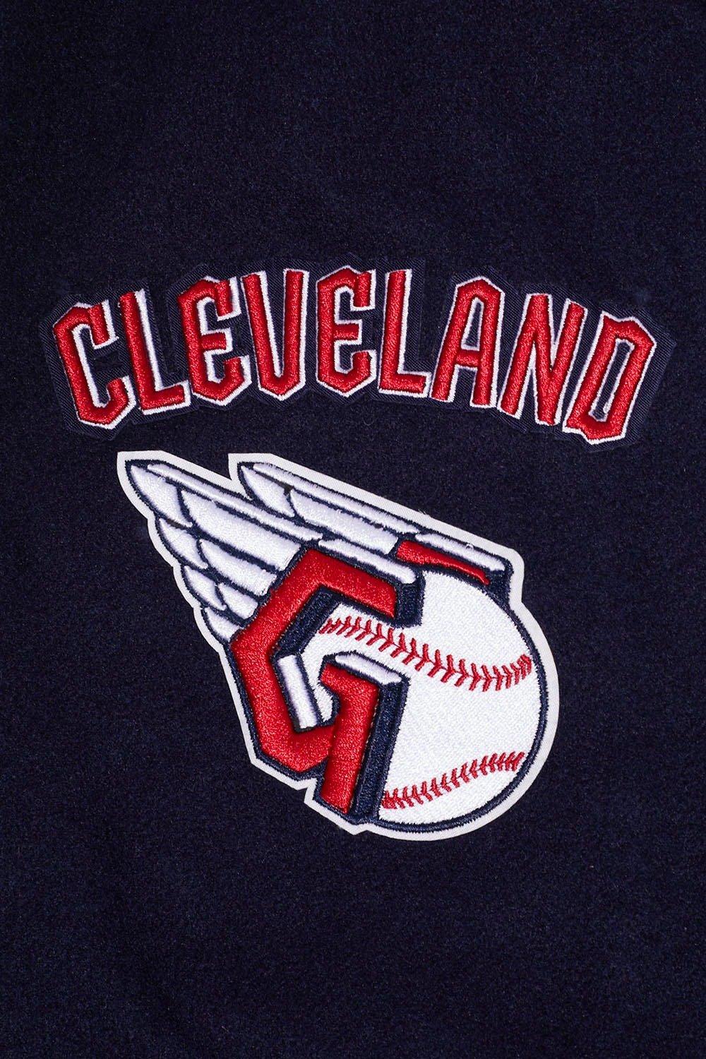 Pro Standard Men's MLB Cleveland Guardians Retro Classic Rib Wool Varsity Jacket -Navy/Red - NAVY/RED Thumbnail View 7