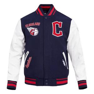 Pro Standard Men's MLB Cleveland Guardians Retro Classic Rib Wool Varsity Jacket -Navy/Red