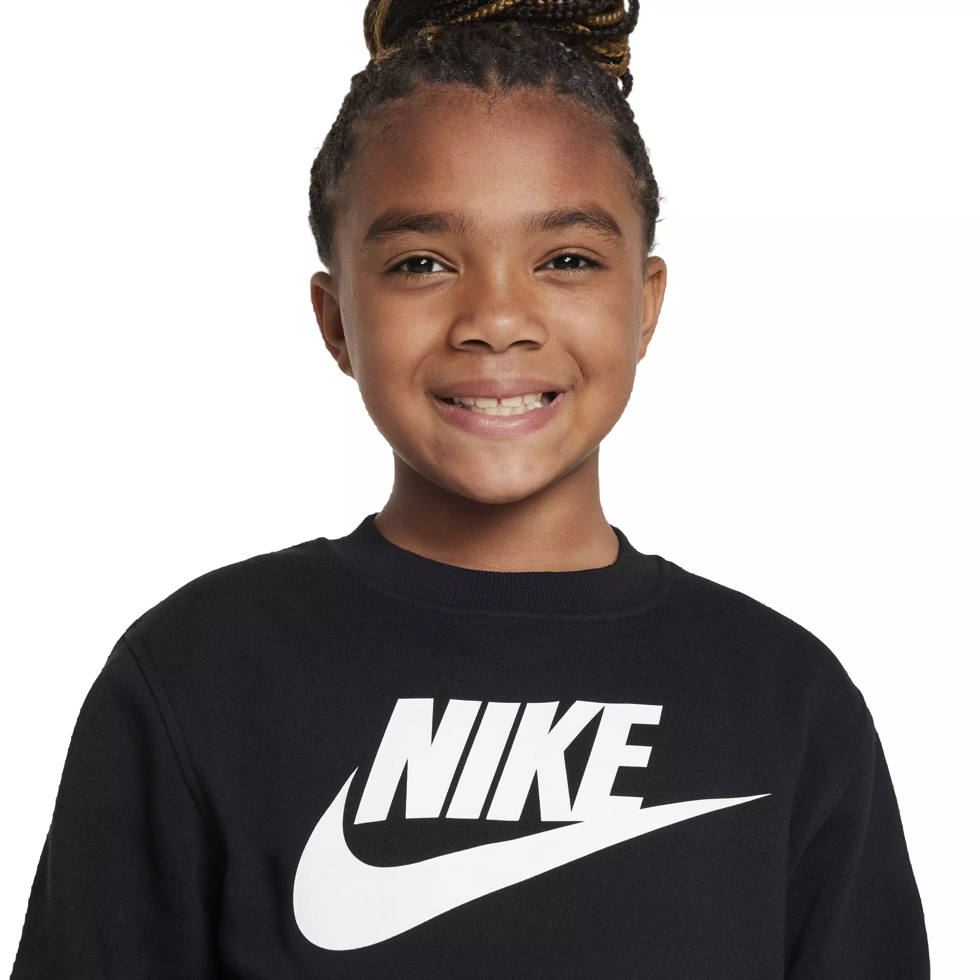 Nike Big Kids' Sportswear Club Fleece Crew HBR Long-Sleeve Sweatshirt -Black - BLACK